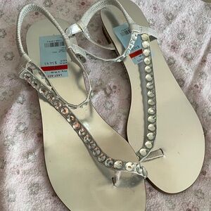 Thalia Sodi Silver Sandals with Rhinestones
